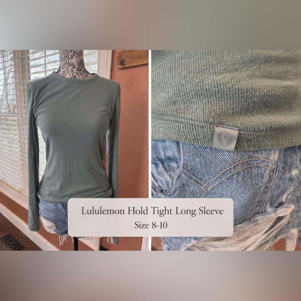 Lululemon Hold Tight Long Sleeve Top Green Ribbed Size 8 10 Lightweight Fitted